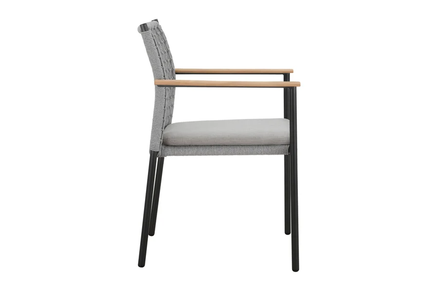 Spruce & Spring Modern Woven Rope Patio Dining Armchair Equipped With Cushion 4 Pieces For Outdoor Space Grey Woven Rope Fabric
