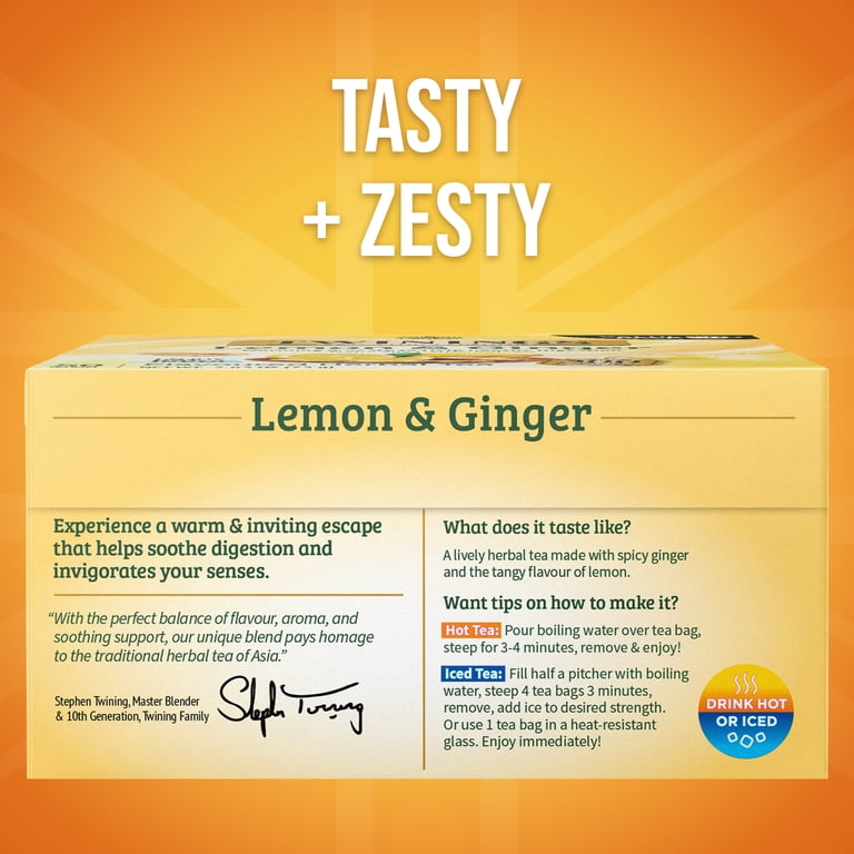 Twinings Lemon & Ginger Herbal Tea Bags, Caffeine Free, 50 Count