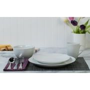 Tabletops Gallery 16 Piece Adams Ceramic White Dinnerware Set of Plates Bowls Dishes - Service for 4