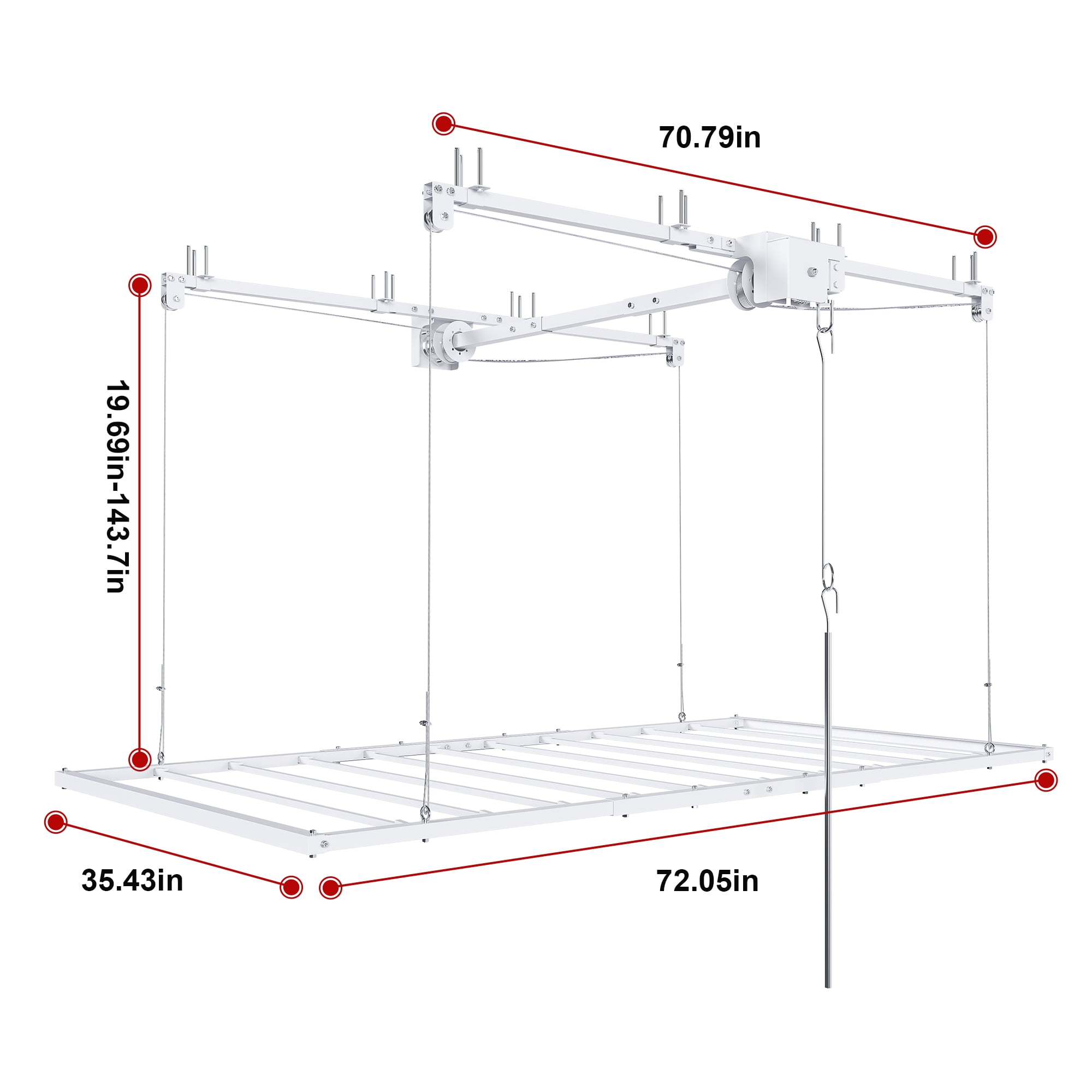 Aukfa 3x6 ft Ceiling Mounted Garage Storage Rack with Crank-Down System, 270 lbs Heavy Duty Overhead Storage Lift for Tires & Tools, White