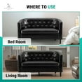 thumbnail image 2 of Emma Loveseat, Button Tufted Faux Leather Barrel Sofa, Mid-Century Modern 2-Seater Couch – Black, 2 of 10