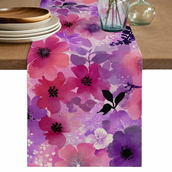 Table Runner 48 Inches Long for Kitchen Dining, Spring Floral Dresser Scarf Farmhouse, Dining Table Decorations for Wedding/Parties, Watercolor Flowers Leaves Vintage Beige 13 x 48 In