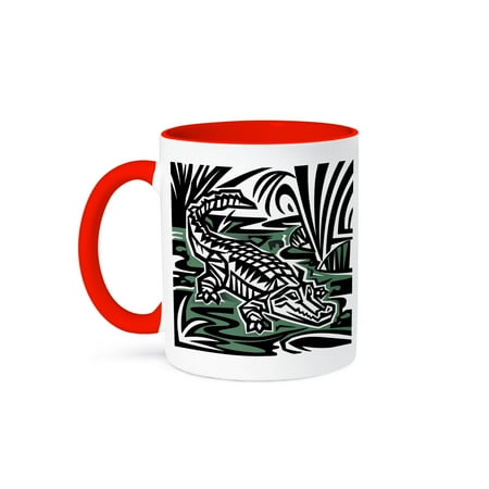 

3dRose Cool Funny Artistic Alligator Cubism Abstract Art Gators 11oz Two-Tone Red Mug