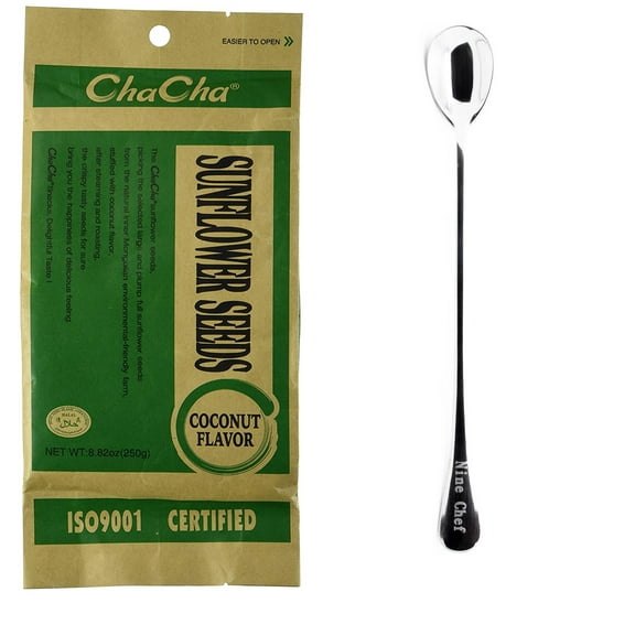 NineChef Bundle - ChaCha Sunflower Roasted & Salted Seeds Coconut Flavor   1 NineChef Brand Long Handle Coffee Spoon