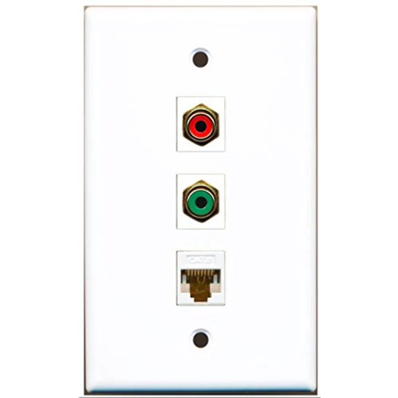 RiteAV - 1 Port RCA Red and 1 Port RCA Green and 1 Port Cat6 Ethernet White Wall Plate