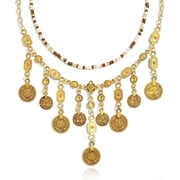 Boho Coin Necklace Beaded Layered Retro Coin Tassel Pendant Necklace Pirate Gypsy Accessories