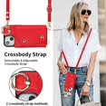 thumbnail image 2 of ShellTech for iPhone 13 Mini Case with Card Holder and Strap - Zipper Pocket,Lanyard Strap,Credit Card Holder,Stand Ring,Cute Phone Wallet Case for Women,Red, 2 of 10