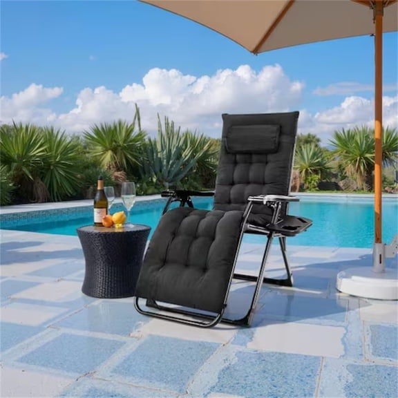 Buteny Zero Gravity Chair, Heavy-Duty Folding Patio Recliner with Removable Padded Cushion & Dual Cup Holders for Backyard, Camping, Beach, Poolside