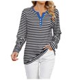 thumbnail image 1 of T-shirts Surdimensionnés pour Femmes, Chemises d'Entraînement à Boutons Col en V Manches Longues Imprimé Rayé Tuniques Blouses T-Shirts pour Femmes Noir TG, 1 of 4