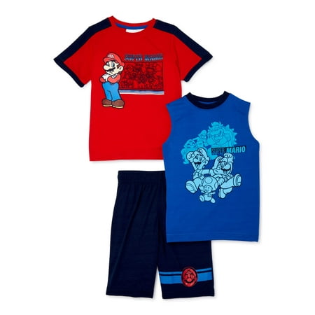 Super Mario Boys Tank, Graphic T-shirt & Shorts, 3-Piece Outfit Set, Sizes 4-7