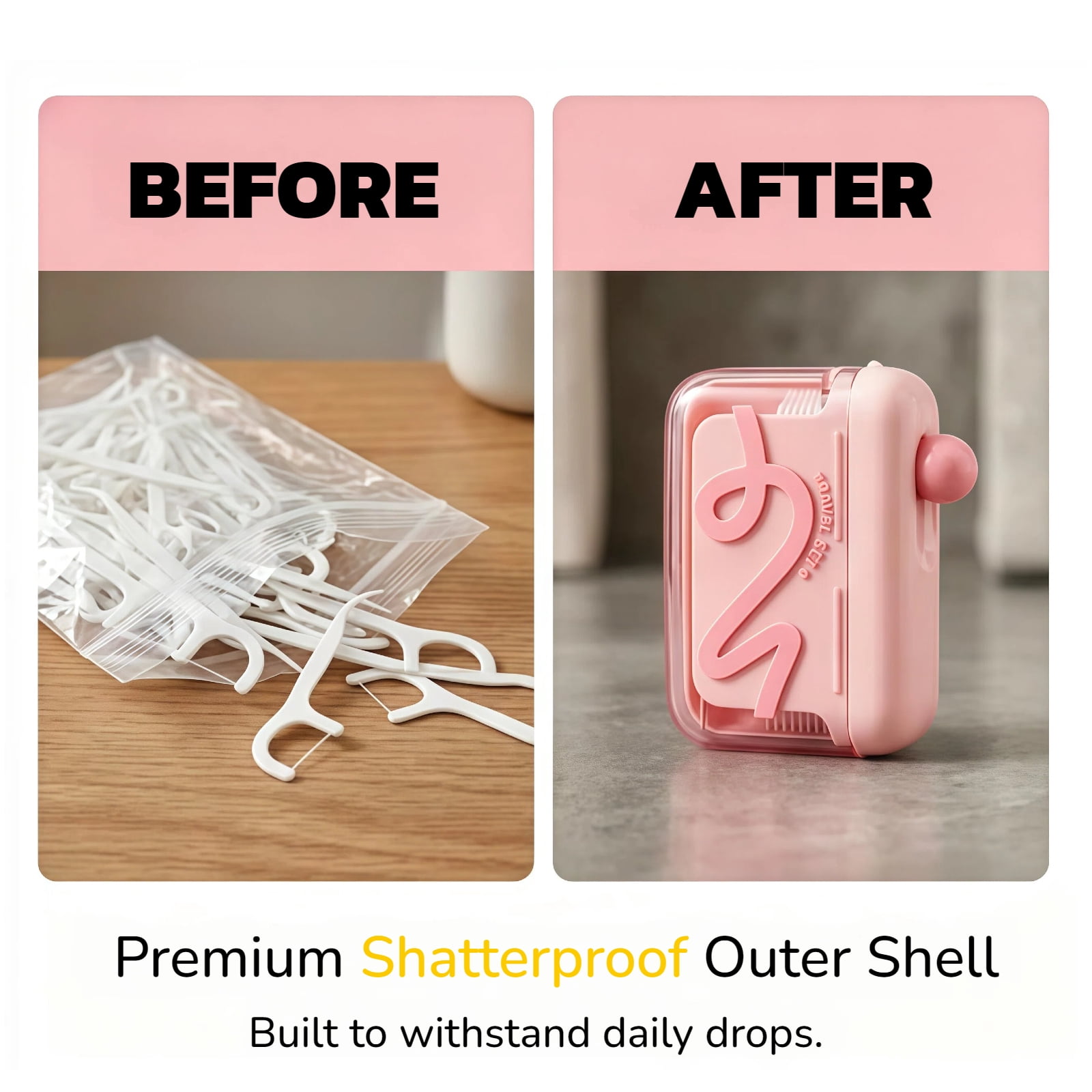 3Pack Automatic Pop-up Floss Dispenser Refillable  Floss Holder Portable Travel Floss Pick Organizer Case with 100 Floss Picks for Teeth Cleaning