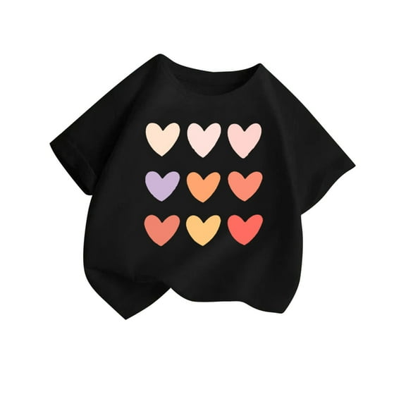 Qingpeng Boys Girls Casual Short Sleeve T Shirts Kids Loose Soft Heart Print Tops Size 2-14 Years