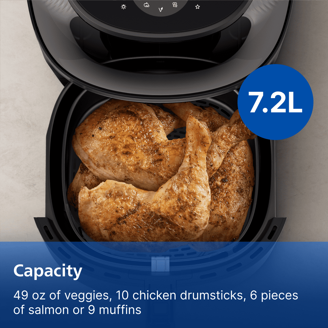 Philips 3000 Series Airfryer with Window, 7.6 Qt (7.2L) Capacity, Black, Silver Handle