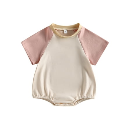

jaweiwi Toddler Baby Girls Summer Jumpsuit 0 6M 12M 18M 24M Casual Contrast Color Raglan Short Sleeve Romper for Newborn