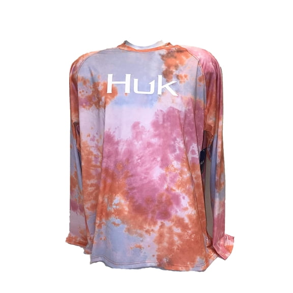 Huk Youth Tie Dye Pursuit Youth X-Small Fusion Coral Long Sleeve Fishing Shirt