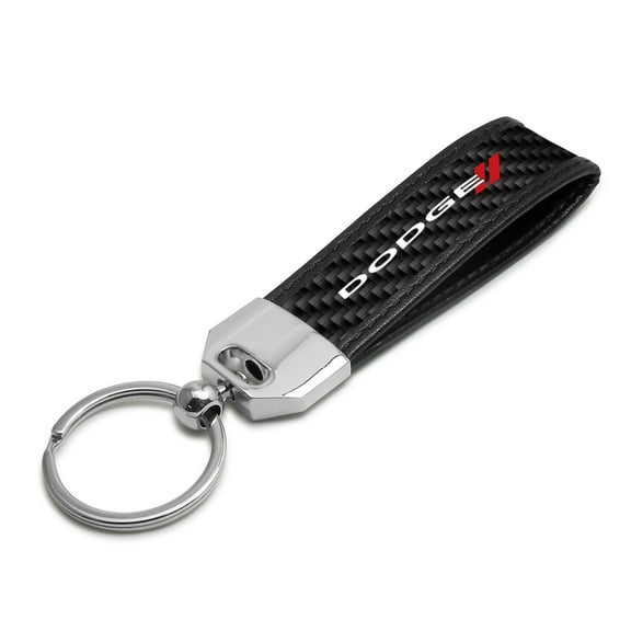 Dodge Real Carbon Fiber Leather Key Chain with Black Stitching
