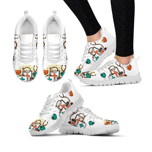 Zapatos de plataforma ligeros con estampado de suministros médicos de primeros auxilios de color verde claro, zapatos cómodos y transpirables de verano.