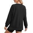 thumbnail image 6 of DeHolifer Women's Tops Long Sleeve Solid Round Neck Vent Split Zipper Pullover Tops Loose Casual Fall Blouse Black S, 6 of 7
