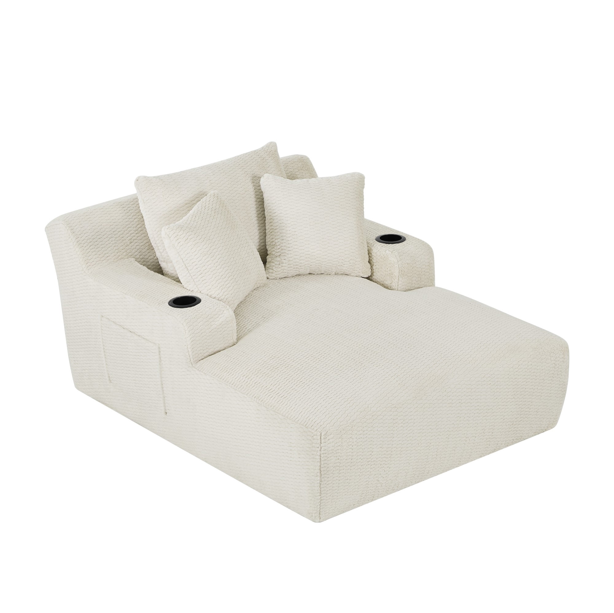 Aukfa Oversized Chaise Lounge Chair Indoor, 66" Boneless Sofa Couch with Cup Holders and 3Pillows for Living Room, Beige