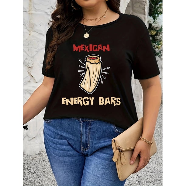 1 Piece Men's and Women's Casual Cotton T-Shirt with “Mexican Energy Bars” - Geometric Pattern, RounCamisetas de verano para mujer, manga corta, cuello redondo, casual, lindo, con gráficos, camisetas