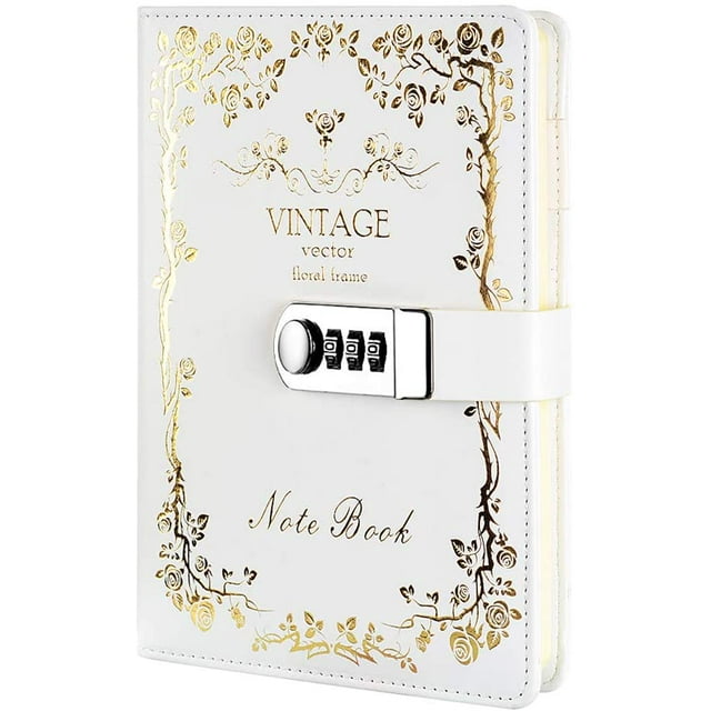 Libreta con cerradura de combinación - Diario personal con candado - Bloc de notas secreto de cuero PU para oficina, soporte para tarjetas y bolígrafos, tamaño 215 x 150 mm dorado