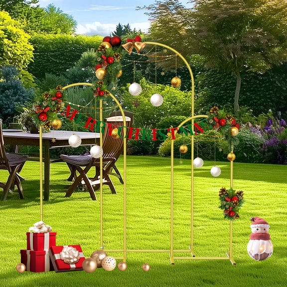 3-Piece Arch Backdrop Stand Set (6FT, 5FT, 4FT) - Metal Wedding & Party Arch Frame for Balloons, Flowers, Photo Booth - Gold