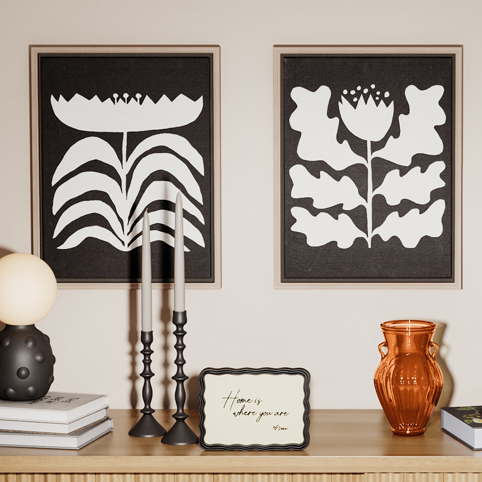 Beautiful Framed Graphic Flower Wall Decor, Set of 2 by Drew Barrymore 13.5" X 17.5"