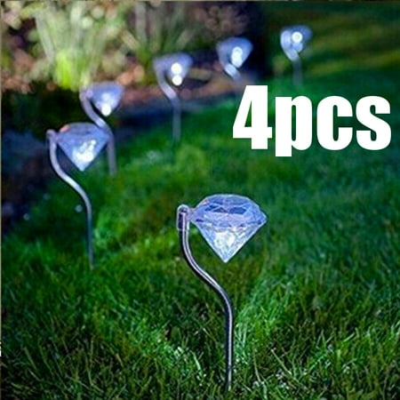 Color Changing Solar Landscape Lights Solar Garden Lights, Outdoor Decorations Color Changing LED Diamond Solar Light Stainless Steel Stake Pathway lights for Landscape Walkway Yard Path Deck Lawn Patio Driveway 4 Pcs ()