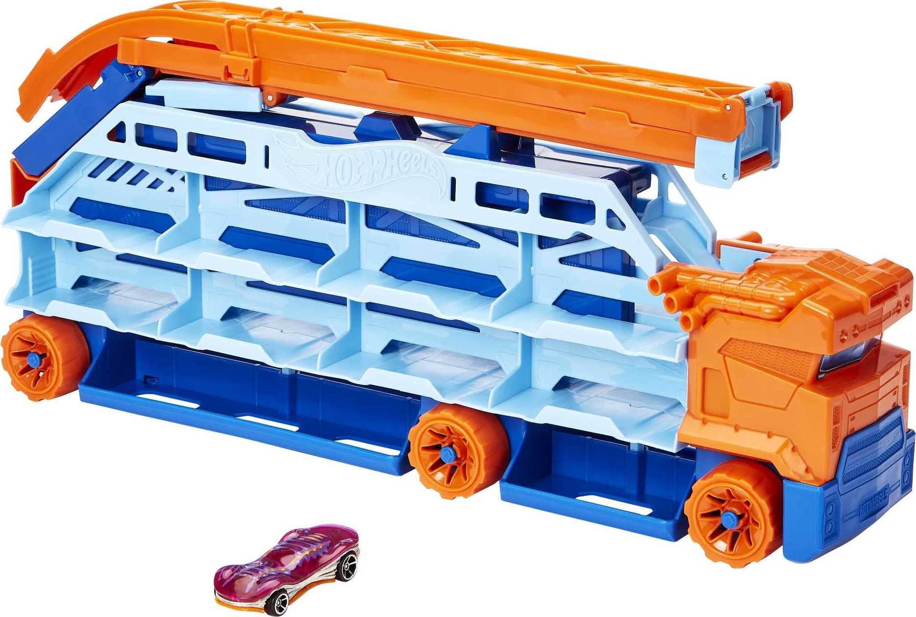 Hot Wheels City Speed Drop Transport Hauler with 1 Toy Car, 20+ 1:64 Scale Vehicles - Walmart.com