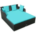 thumbnail image 1 of Topbuy Patio Rattan Daybed with Cushioned Sofa and 4 Pillows, Turquoise, 1 of 10