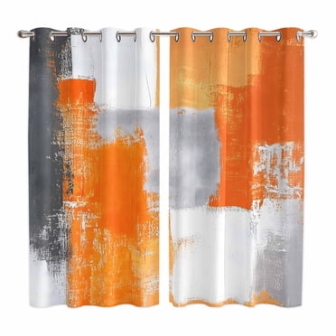 Burnt Orange Grey Kitchen Curtains 84 Inch Length, Modern Oil Painted ...