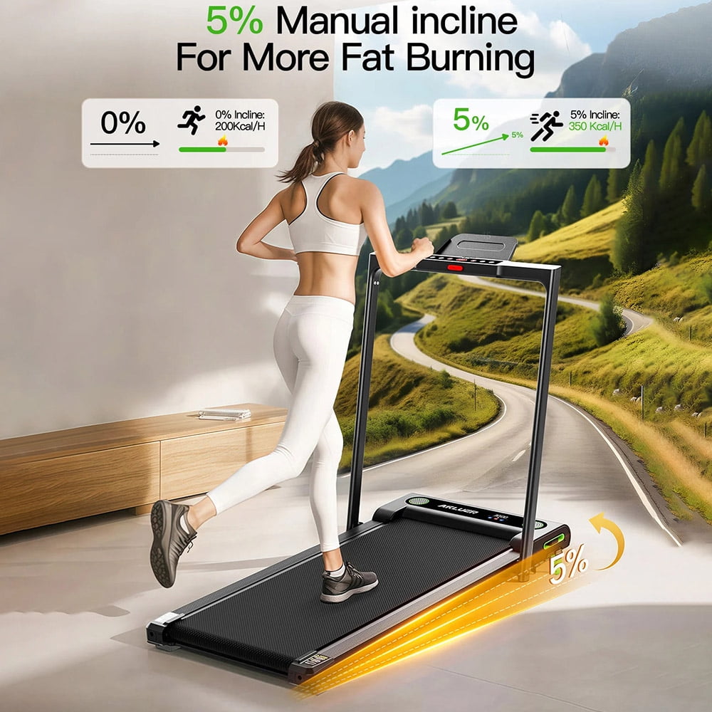 Akluer Incline Walking Pad with Handle for Home Office, 2.5HP Under Desk Treadmill, LED Screen & Remote Control, 330lbs Max Capacity, Easy Assembly，Foldable Space Save Design，480L-B