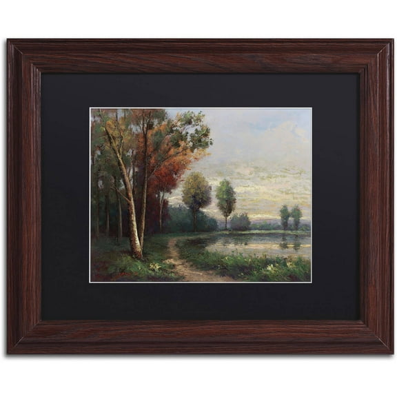 Trademark Fine Art "Landscape with a Lake" Canvas Art by Daniel Moises, Black Matte, Wood Frame