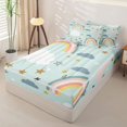 thumbnail image 2 of Erosebridal Boho Rainbow Motif Zipper Queen Comforter Set with Fitted Sheet and 2 Pillowcases,Star Cloud Zipper Bedding Set,Mint Green Pink Yellow,Reversible, 2 of 6