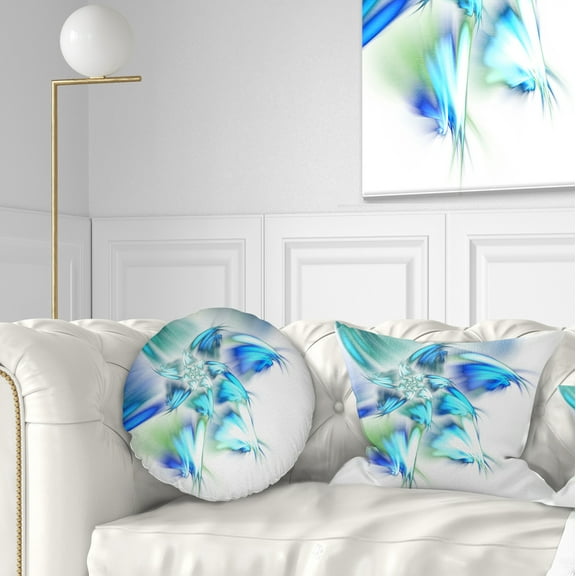 Designart Blue and Green Fractal Flower - Floral Throw Pillow - 12x20