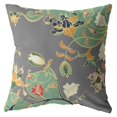 thumbnail image 2 of Carnation Garden Suede Blown and Closed Pillow Orange Green on Gray 16"x16", 2 of 9