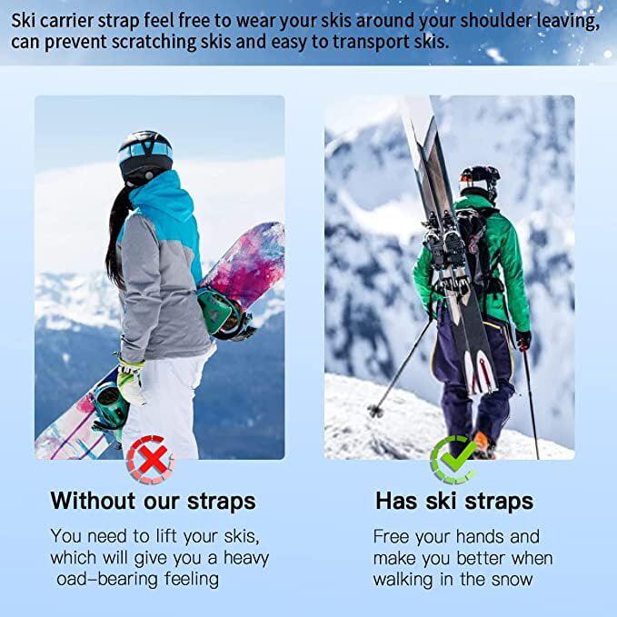 Adjustable Ski Shoulder Carrier Strap Fast Strap Ski Holder Straps for Skis Snow Gear Carrying Accessory Ski and Pole Carrier Strap Black 