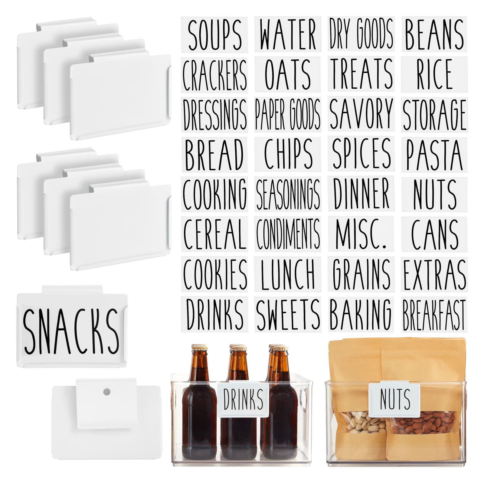Talented Kitchen 8 Pcs Metal Basket Labels for Storage Bins, Clip On Holders with 40 Pantry Bin