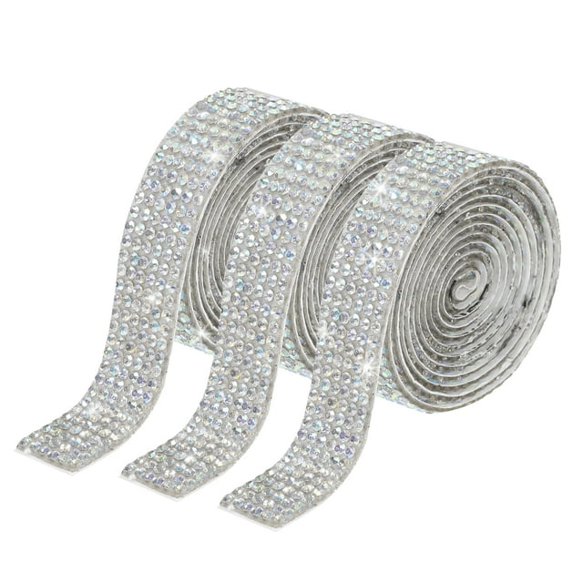 Unique Bargains 3 Rouleaux 1 Yard 8 mm Ruban de Strass en Cristal Autocollant pour Projet d'Artisanat, Blanc