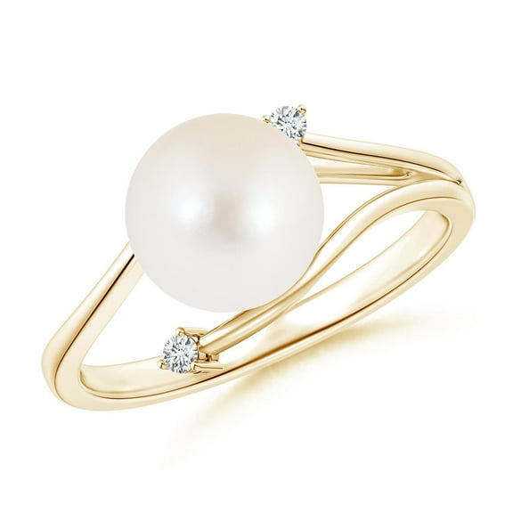ANGARA Freshwater Cultured Pearl Bypass Split Shank Ring in 14K Yellow Gold for Women | June Birthstone, Birthday, Anniversary, Jewelry Gift for Women | Pearl Ring