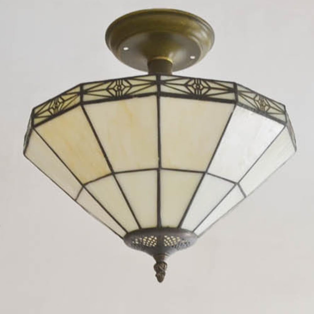 Kiven 13.8in Flush Mount Ceiling Light Fixture Dimmable, 3-Light Anti Glare Close to Ceiling Light with 15FT Plug-in Cord, Tiffany-Style Glass Chandelier for Bedroom Kitchen Hallway(No.3197)