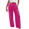 thumbnail image 2 of BUWTTER Women's Casual Pants High Waist Wide Leg Long Trousers with Pockets Elastic Waist Solid Color Loose Fit Casual Slacks for Women Red L, 2 of 5