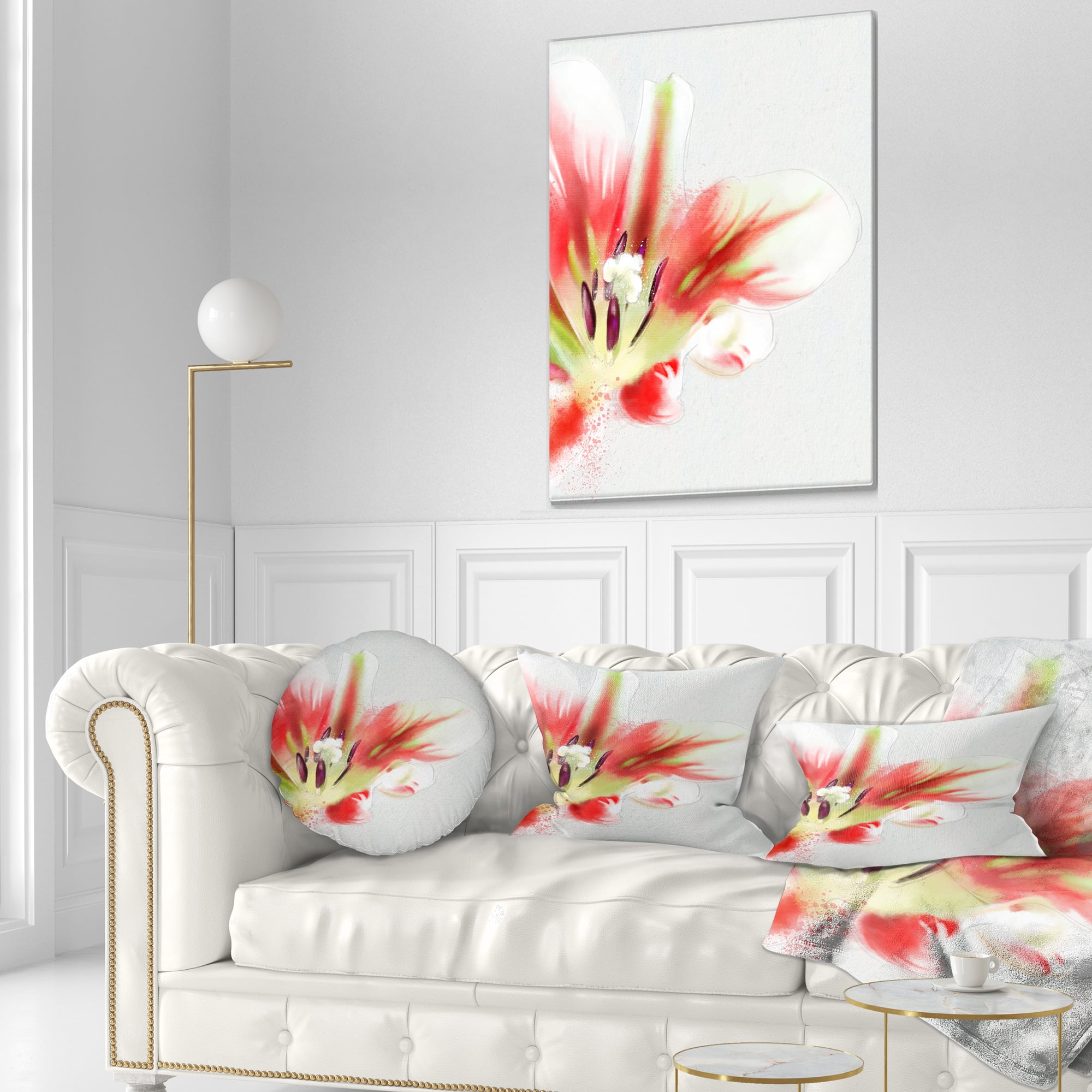 Designart Large Watercolor Red Tulip Flower - Floral Throw Pillow - 12x20