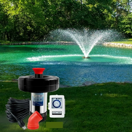 FOXLUX Pond Fountain Aerator 750W, 1HP 15000 GPH Floating Aerating Cascade Pump with Stainless Steel Body, 120ft Power Cord & Multifunctional Timer for Ponds & Lakes (AC120V)  1PCS/PACK