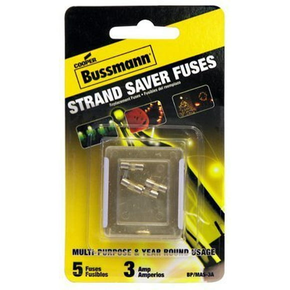 Bussmann BP/MAS-3A 3 Amp Glass Fast Acting Cartridge Fuse 125V Ul Listed In Buss Yellow Packaging, Carded, 5 Pack, by Cooper Bussmann