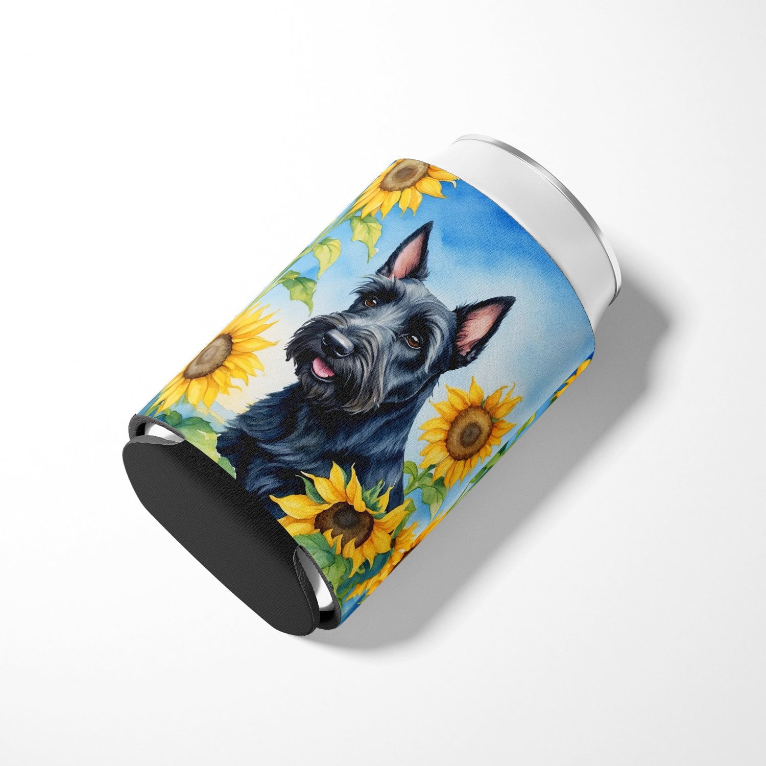 Scottish Terrier in Sunflowers Can or Bottle Hugger 3 in x 5 in