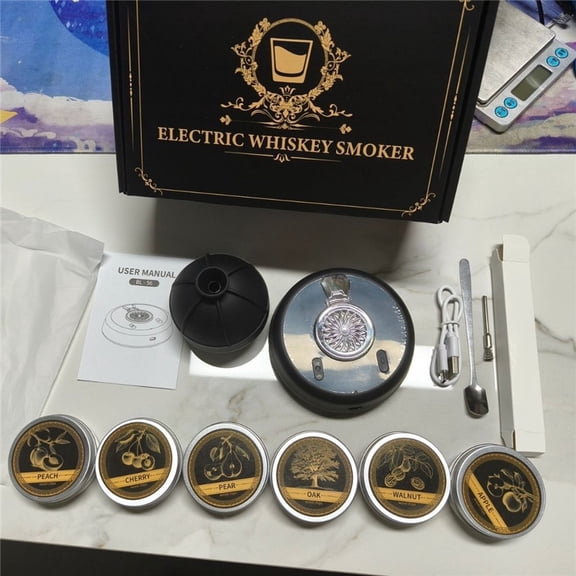 BL-56 Electric Whiskey Smoker Kit, Portable Colorful ambient lighting Cocktail Smoker with 6 Wood Chips for Bourbon, Whisky, BBQ, Ideal Christmas Gift for Men- Diameter 4"