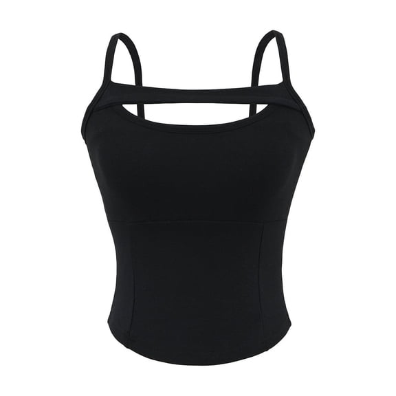 Built In Bra Tank Tops For Women Sevevn Women's Cutout Detail Crop Cami Top Sleeveless Spaghetti Strap Tank Top Black S