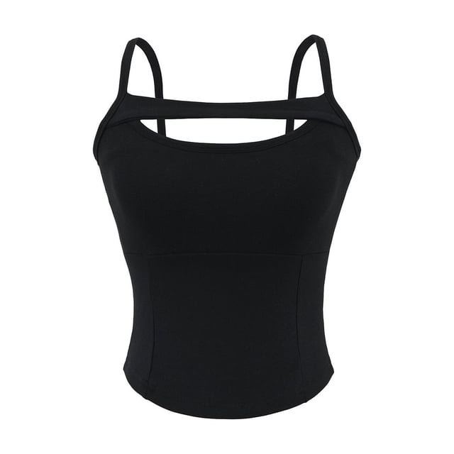 Camisole pour Femmes, Couleur Unie Col Rond avec Coussin de Soutien-Gorge Intégré, Tissu Polyester, Haut Léger Décontracté, Respirant pour l'Été, Design Ajusté