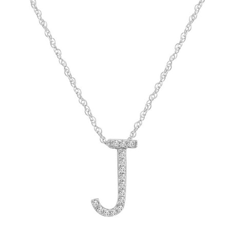 Amanda Rose Collection 14K White Gold Diamond J Initial Pendant, 16 Necklace